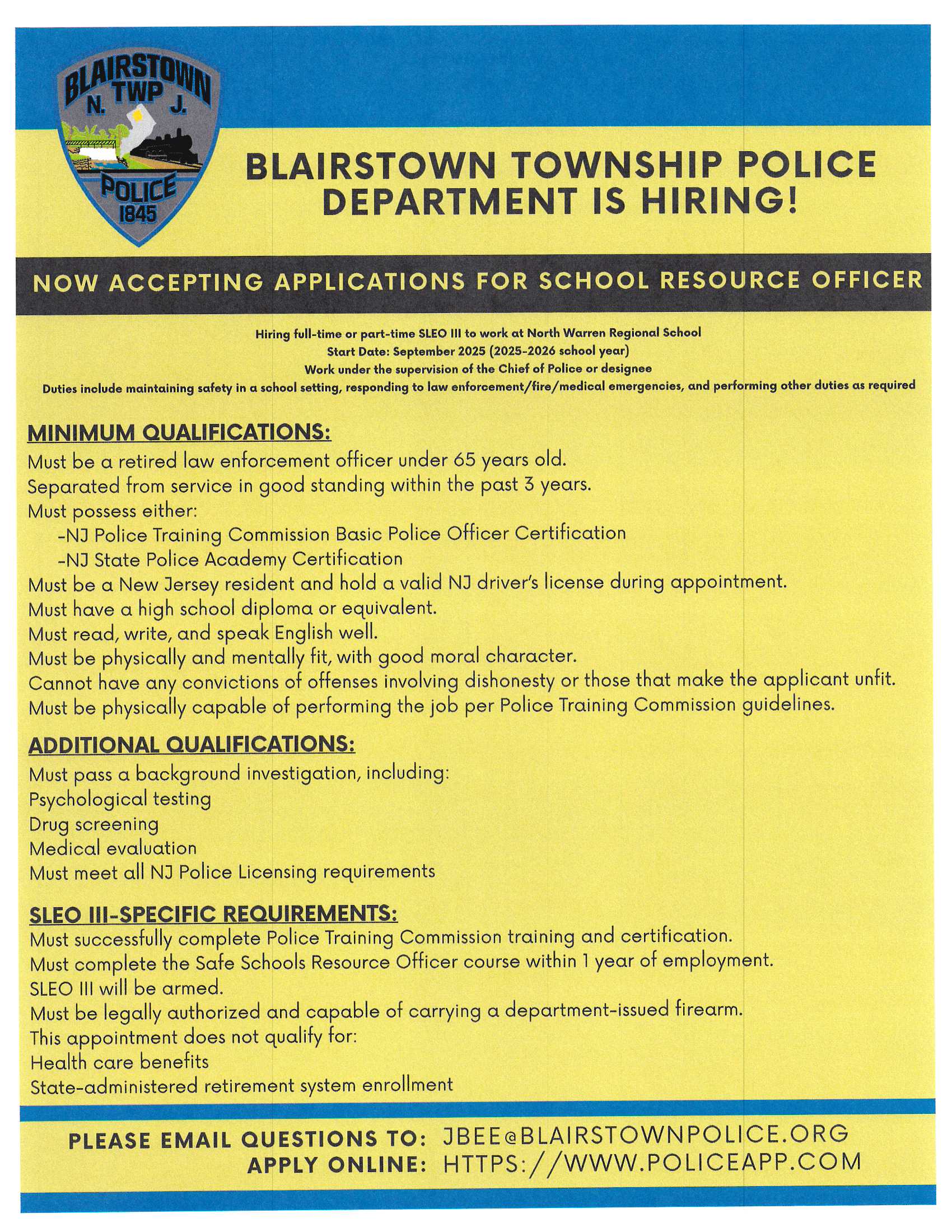 Blairstown Police Department, NJ